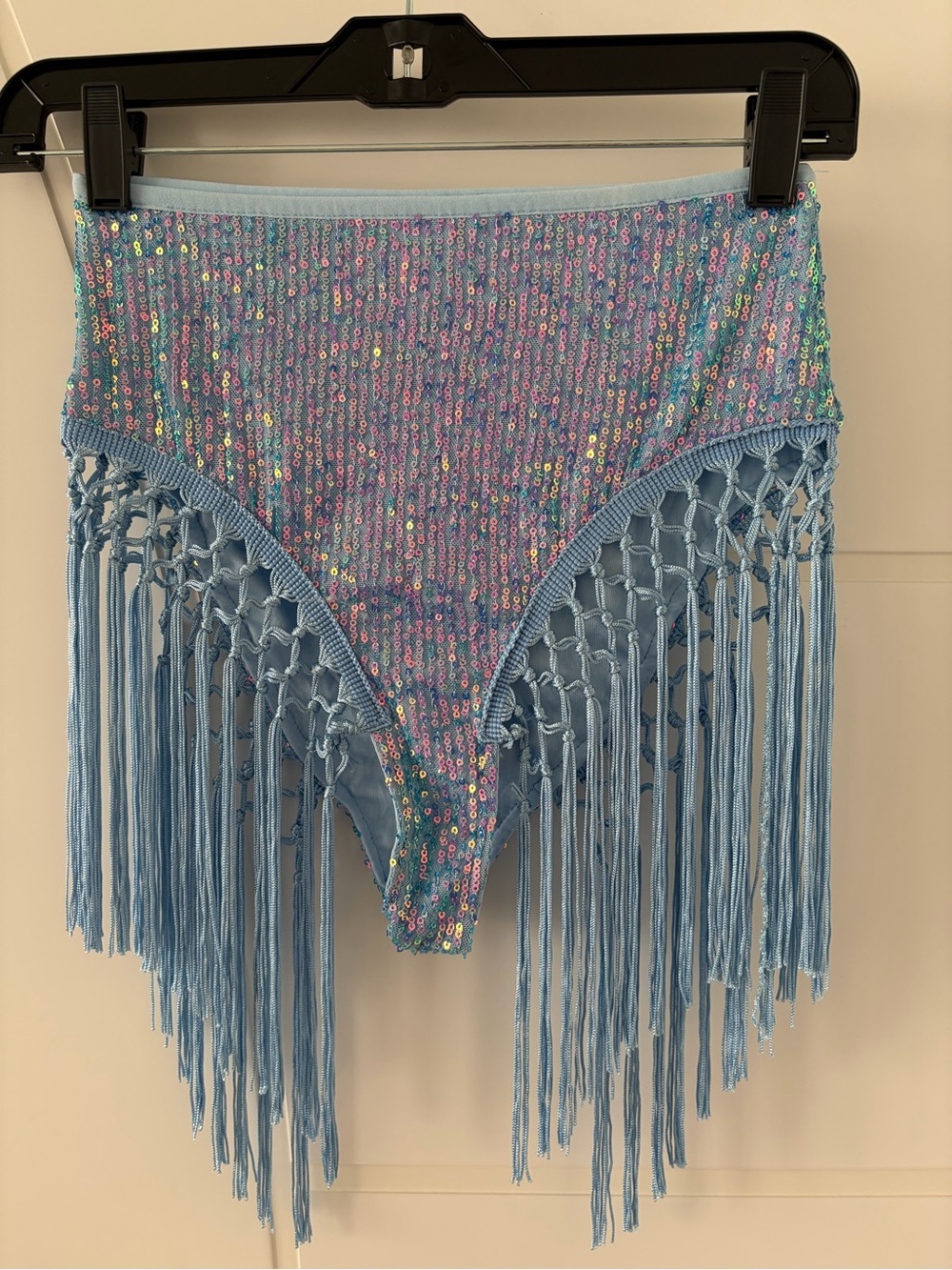 Sequin fringe rave bottoms festival iridescent bear Dance Pale Blue